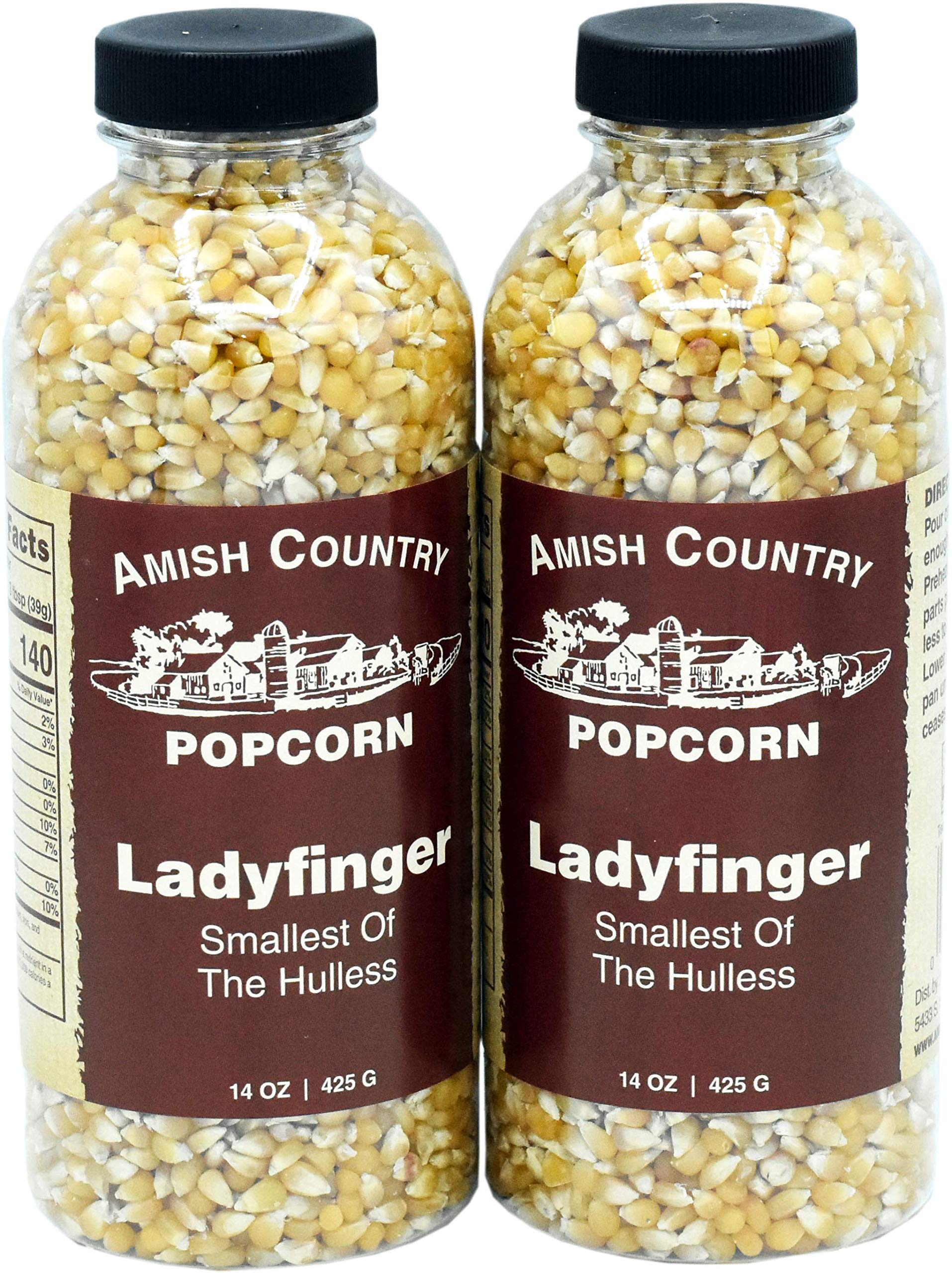 Amish Country Popcorn | 2-14 Oz Bottles | Ladyfinger Popcorn Kernels | Old Fashioned, Non-Gmo And Gluten Free (2-14 Oz Bottles)