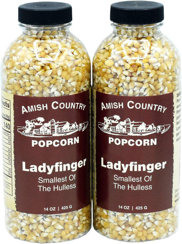 Amish Country Popcorn | 2-14 Oz Bottles | Ladyfinger Popcorn Kernels | Old Fashioned, Non-Gmo And Gluten Free (2-14 Oz Bottles)