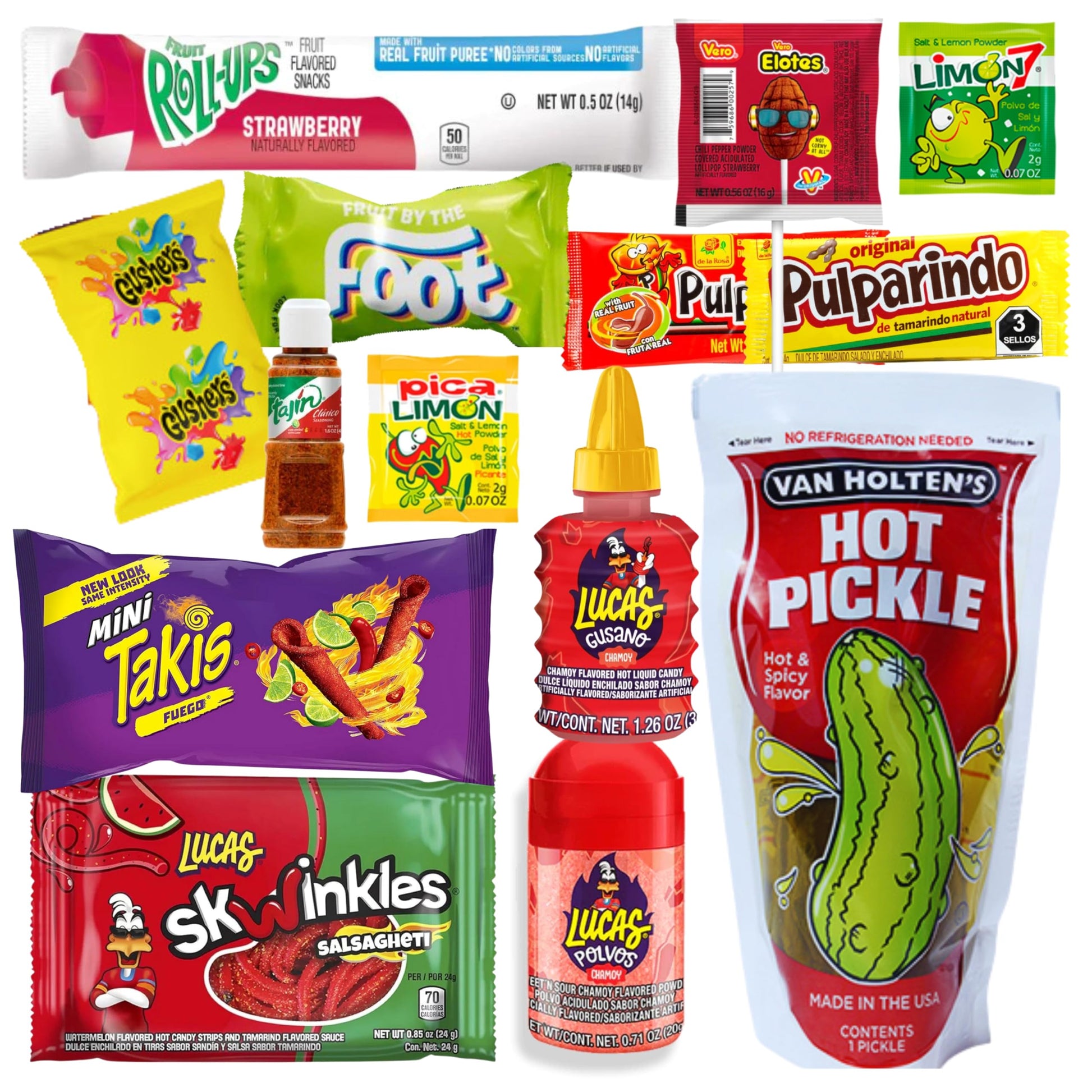 The Full Tiktok Hot & Spicy Pickle Kit With Candy; Chamoy Pickle Kit-Inspired  Includes Fruit-Rollup  Lucas Gusano & Salsagheti & More Mexican Candy By Ma Lit Candy (1 Hot & Spicy Pickle Kit)