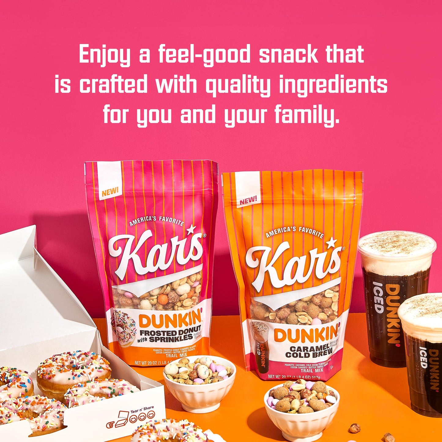 Kars Nuts Dunkin Frosted Donut with Sprinkles Mixed Nuts - Sweet Candy-Coated Nuts Mix, 2oz Grab & Go Bags (Pack of 36) - Trail