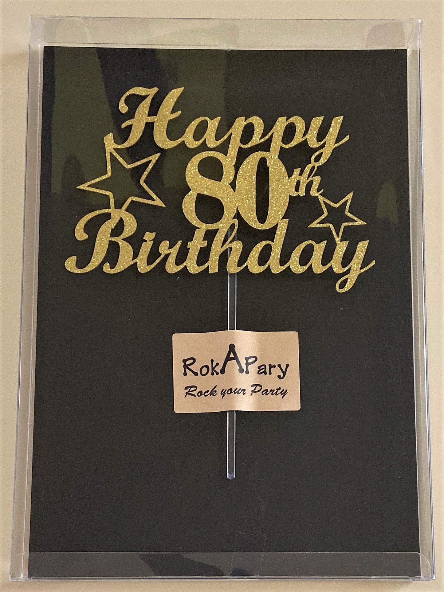 80 Birthday Cake Topper Gold Glitter, Party Decoration Ideas, Premium Quality, Sturdy Doubled Sided Glitter, Acrylic Stick. Made