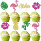 YCTHUNFISH 24 Pack Tropical Cupcake Toppers, Glitter Flamingo & Pineapple Decorations, Bamboo, Aloha Luau Theme, Summer Party Supplies