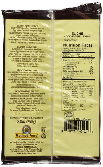 Le Veneziane - Italian Fusilli (Eliche) Pasta [Gluten-Free], (4)- 8.8 Oz. Pkgs