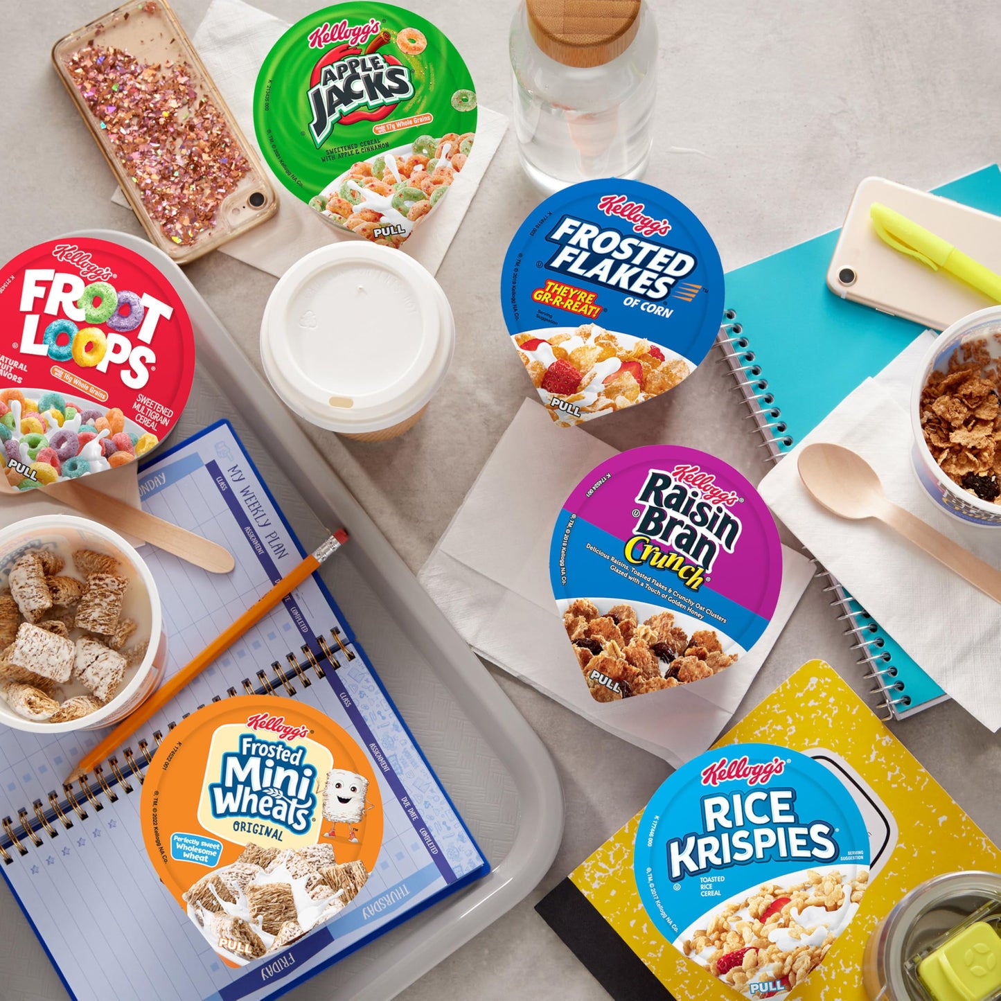 Cereal Cups Variety Pack - Single Serve Breakfast Cereal Assortment - Mini-Wheats, Frosted Flakes, Froot Loops, Apple Jacks - Ca