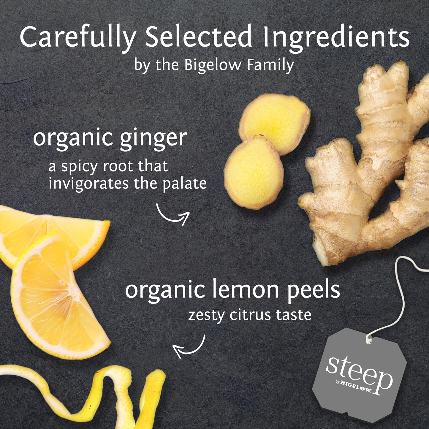 steep by Bigelow Organic Lemon Ginger Herbal Tea, Caffeine Free, 20 Count (Pack of 6), Model 072310177048