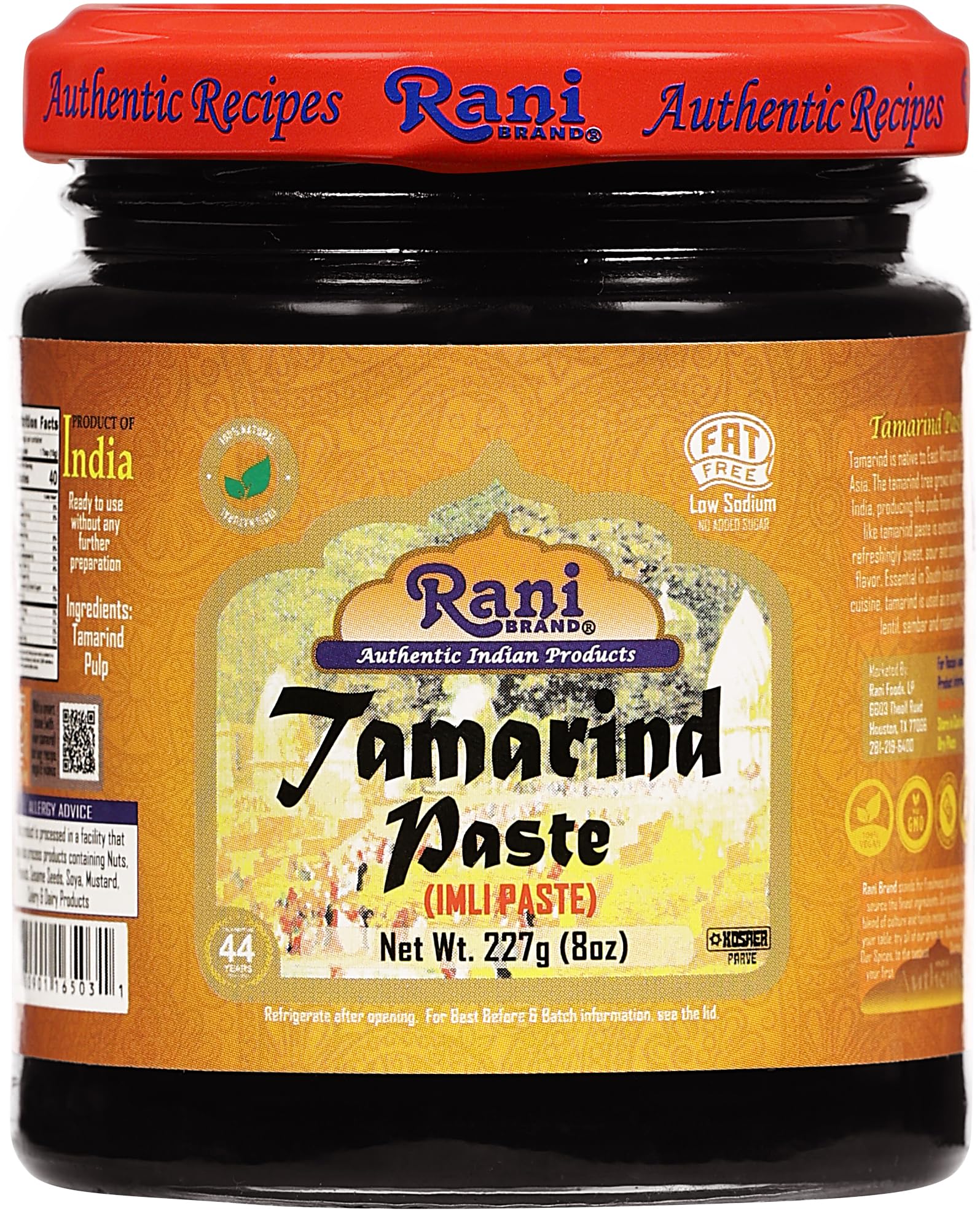 Rani Tamarind Paste Puree (Imli) 8oz (227g) Glass Jar, No added sugar ~ All Natural | Vegan | Gluten Free | No Colors | NON-GMO 