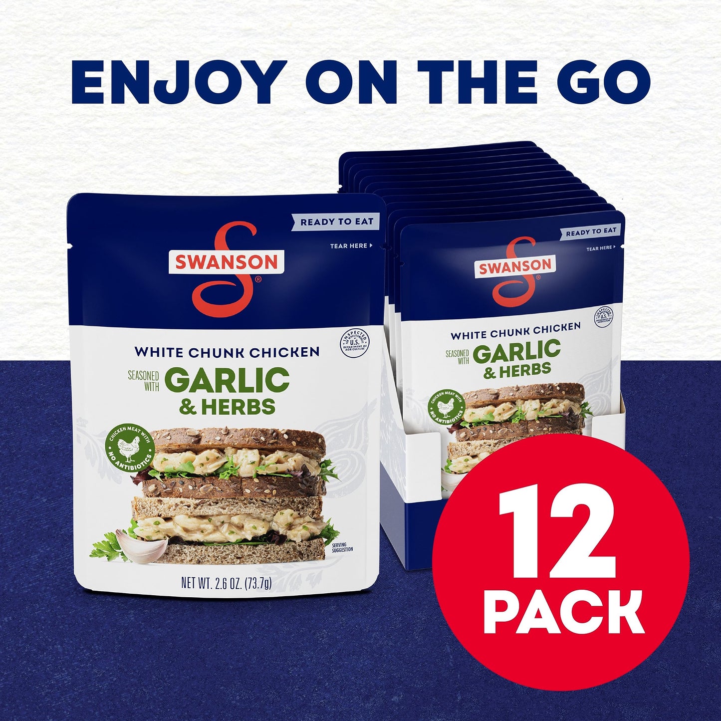 SWANSON S Garlic and Herbs Fully Cooked Chicken Pouch, 2.6 OZ (Pack of 12), Ready to Eat, White