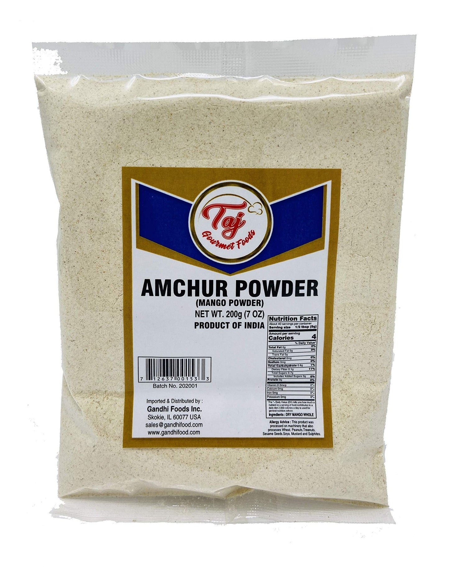 Taj Premium Indian Amchur Powder (Dried Mango Powder), (7-Ounce)