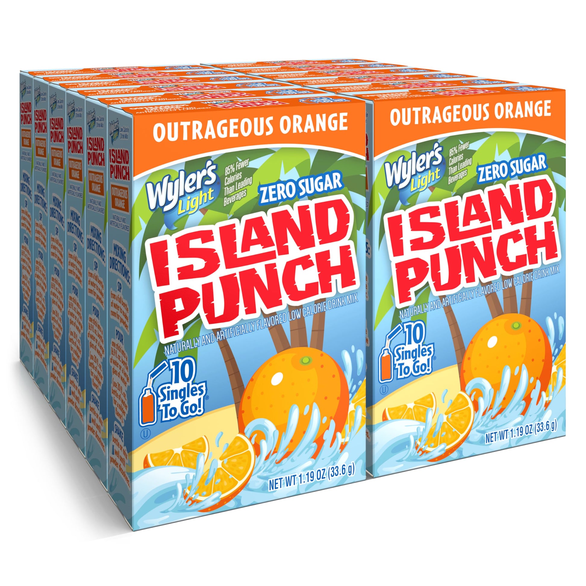 Wylers Light Island Punch Drink Mix, Outrageous Orange, 10 Count, Pack of 12, 120 Single Servings