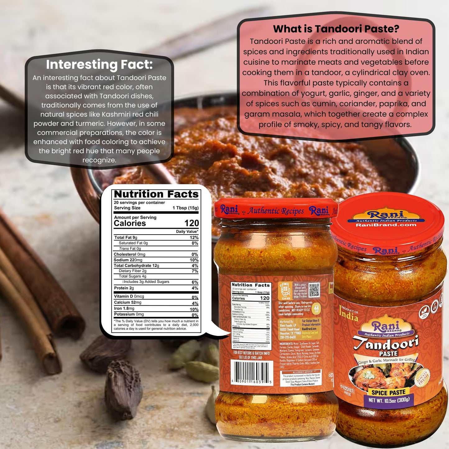 Rani Tandoori Paste (No Colors) 10.5Oz (300G) Glass Jar, Pack Of 5+1 Free ~ For Tandoori Chicken, Chicken Tikka, Paneer Tikka |