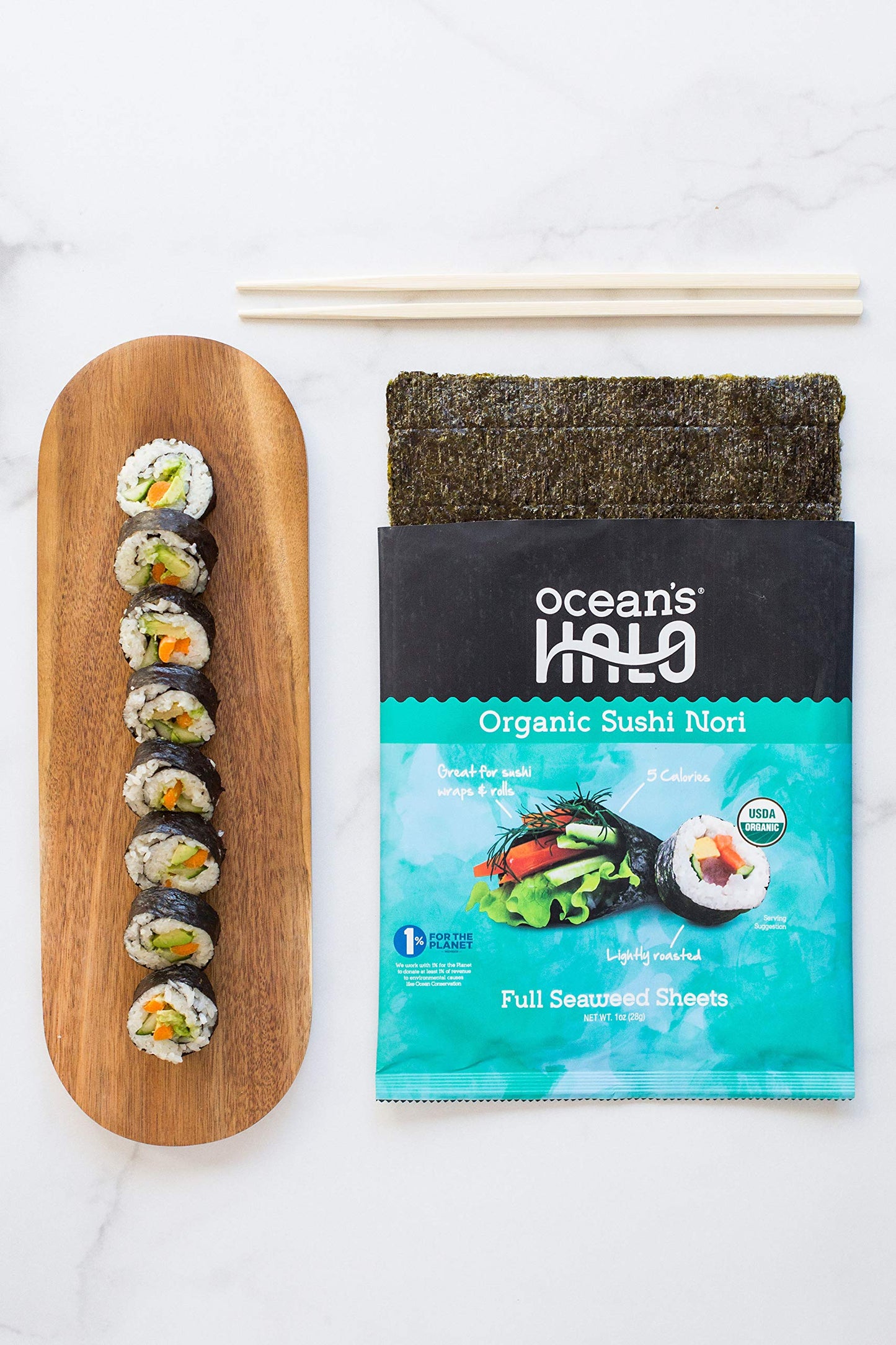 Oceans Halo Organic Sushi Nori Full Seaweed Sheets, Rich in Minerals Like Iodine, Vegan Friendly, USDA Certified Organic, Glute