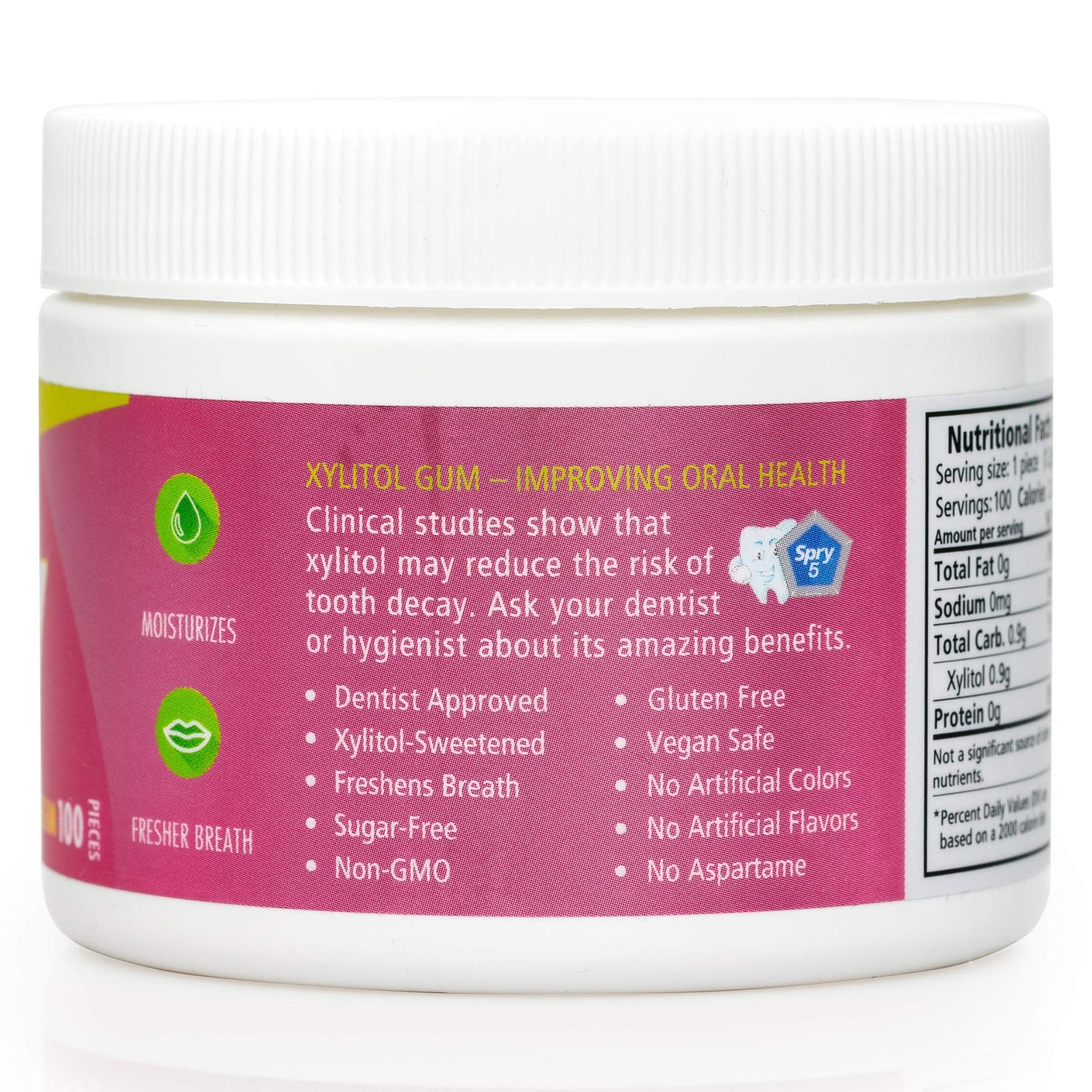 Spry Fresh Natural Xylitol Chewing Gum Dental Defense System Aspartame-Free Sugar Free Gum (Bubble Gum, 100 Count - Pack Of 2)