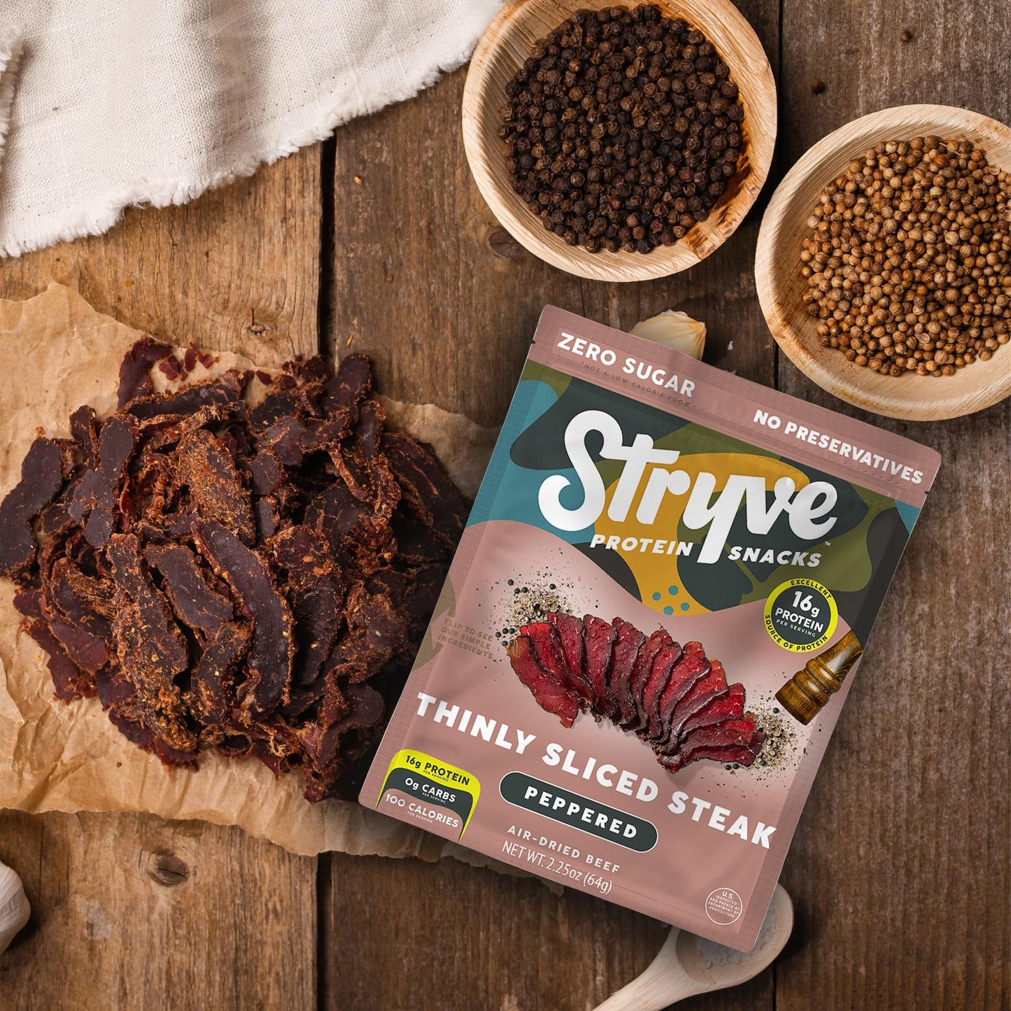 Stryve - Better Than Jerky Steak Snacks Protein Rich, Beef Biltong | 36G Protein, Sugar Free, Carbs Free, Gluten Free, Dairy Fre