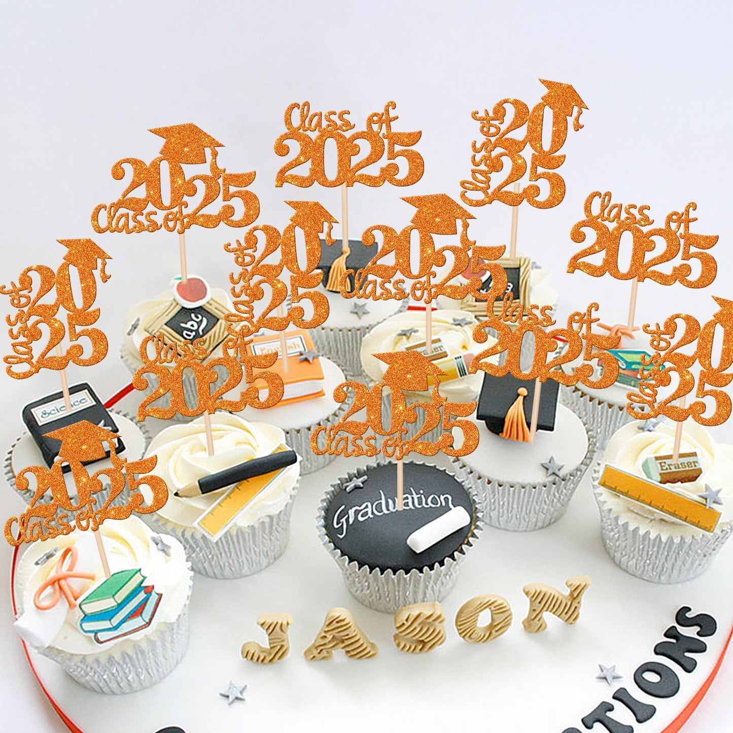 30 Pcs 2025 Graduation Cupcake Toppers Glitter Class Of 2025 Graduation Cap Cupcake Picks For 2025 Graduation Theme Party Cake D