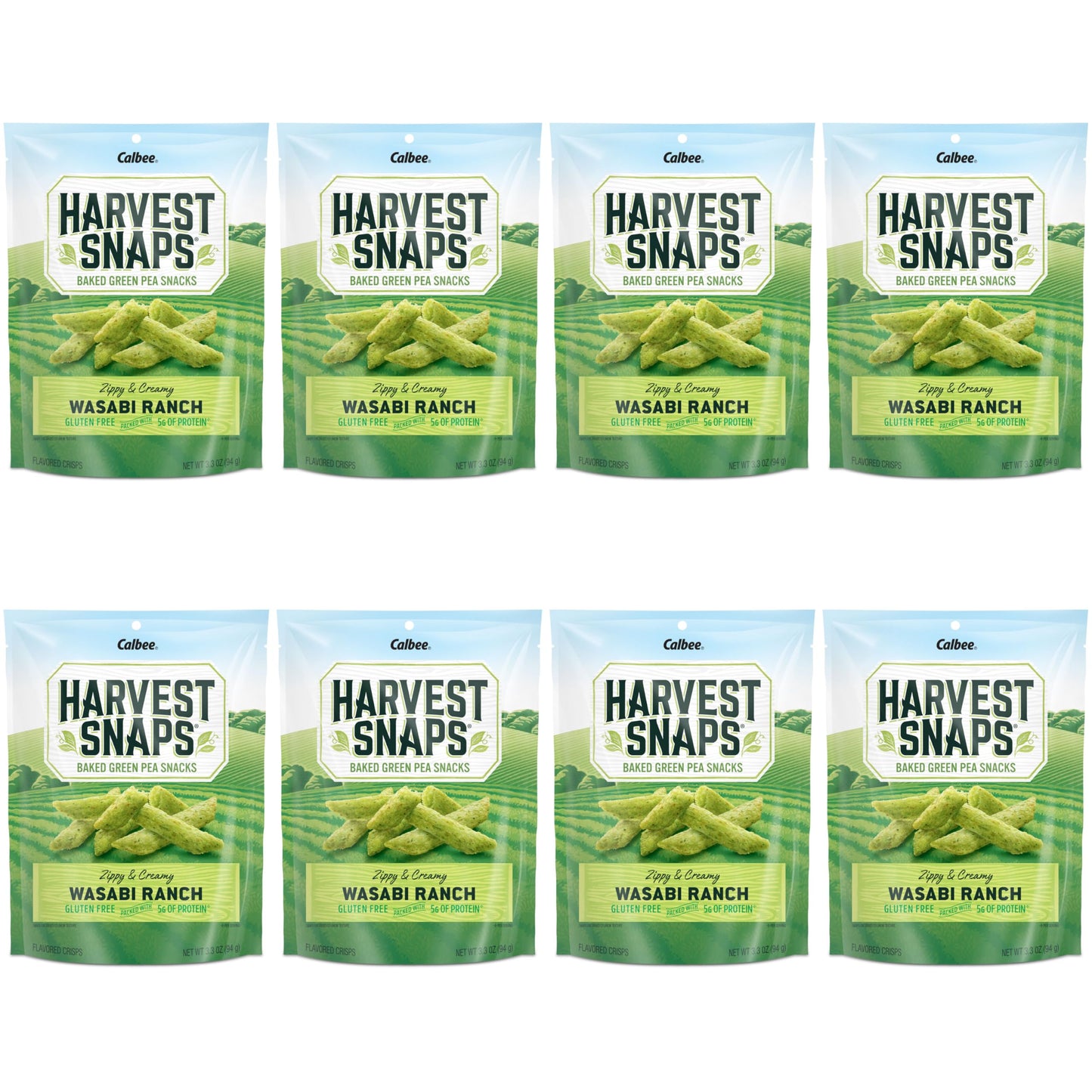 Harvest Snaps Veggie Chips (Wasabi Snack Crisps) | Powered By Plant Protein, Gluten Free Baked Vegetable Crisps | Made In Usa (8 Snack Packs)