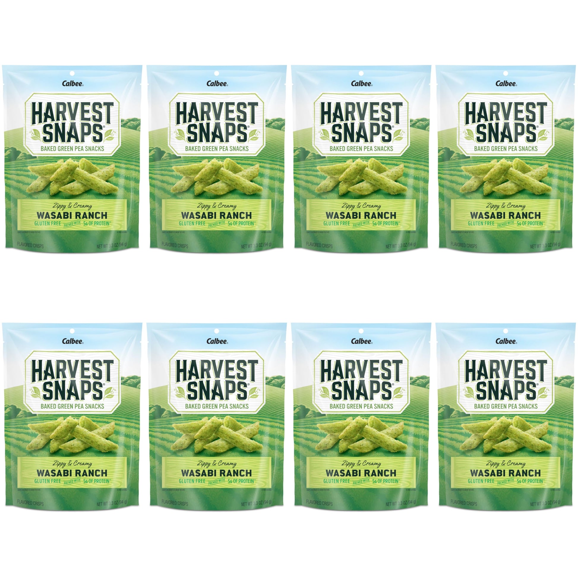Harvest Snaps Veggie Chips (Wasabi Snack Crisps) | Powered By Plant Protein, Gluten Free Baked Vegetable Crisps | Made In Usa (8 Snack Packs)