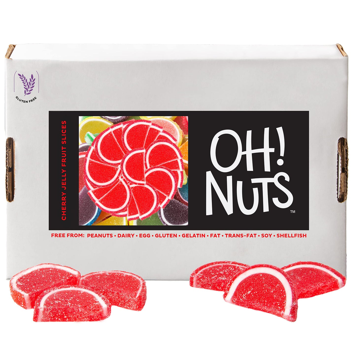 Oh! Nuts Cherry Jelly Fruit Slices Sugar Candy - 5 Lb Bulk Bag | Traditional Old Fashioned Chewy Gummy Sweet Confectionery | Gluten-Free, Kosher Certified Pareve (150 Ct)