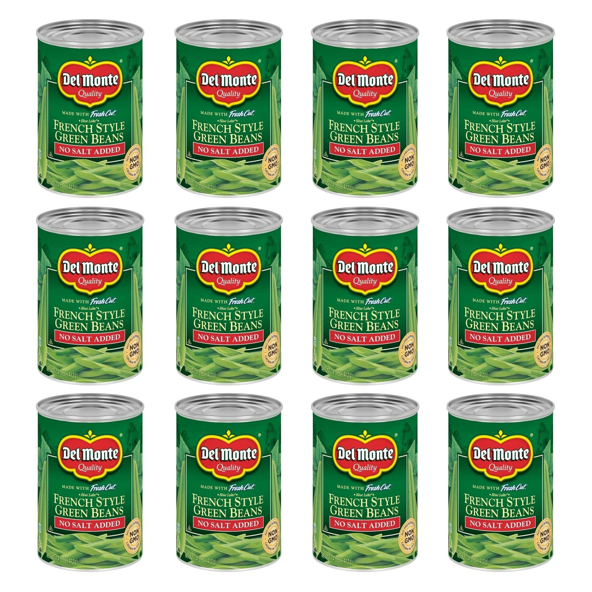 Del Monte FRESH CUT BLUE LAKE French Style Green Beans, No Salt Added Canned Vegetables, 12 Pack, 14.5 oz Can