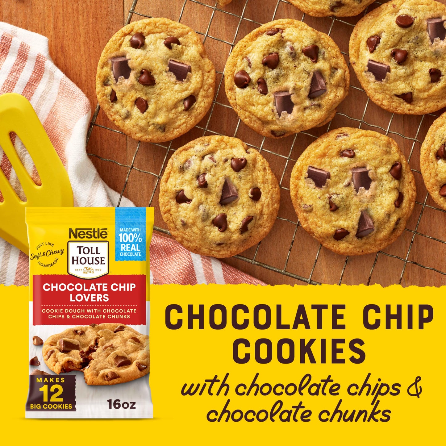 Nestle Toll House Chocolate Chip and Chocolate Chunk Cookie Dough with 100% Real Chocolate Chips - 12 Big Ready to Bake Chocolat