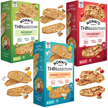 Thinaddictives Variety 3 Pack - 3 Flavors W/ 18 Cookies Per Box - Sweet & Crunchy Almond Cookie Thins - Biscotti Italian Cookies
