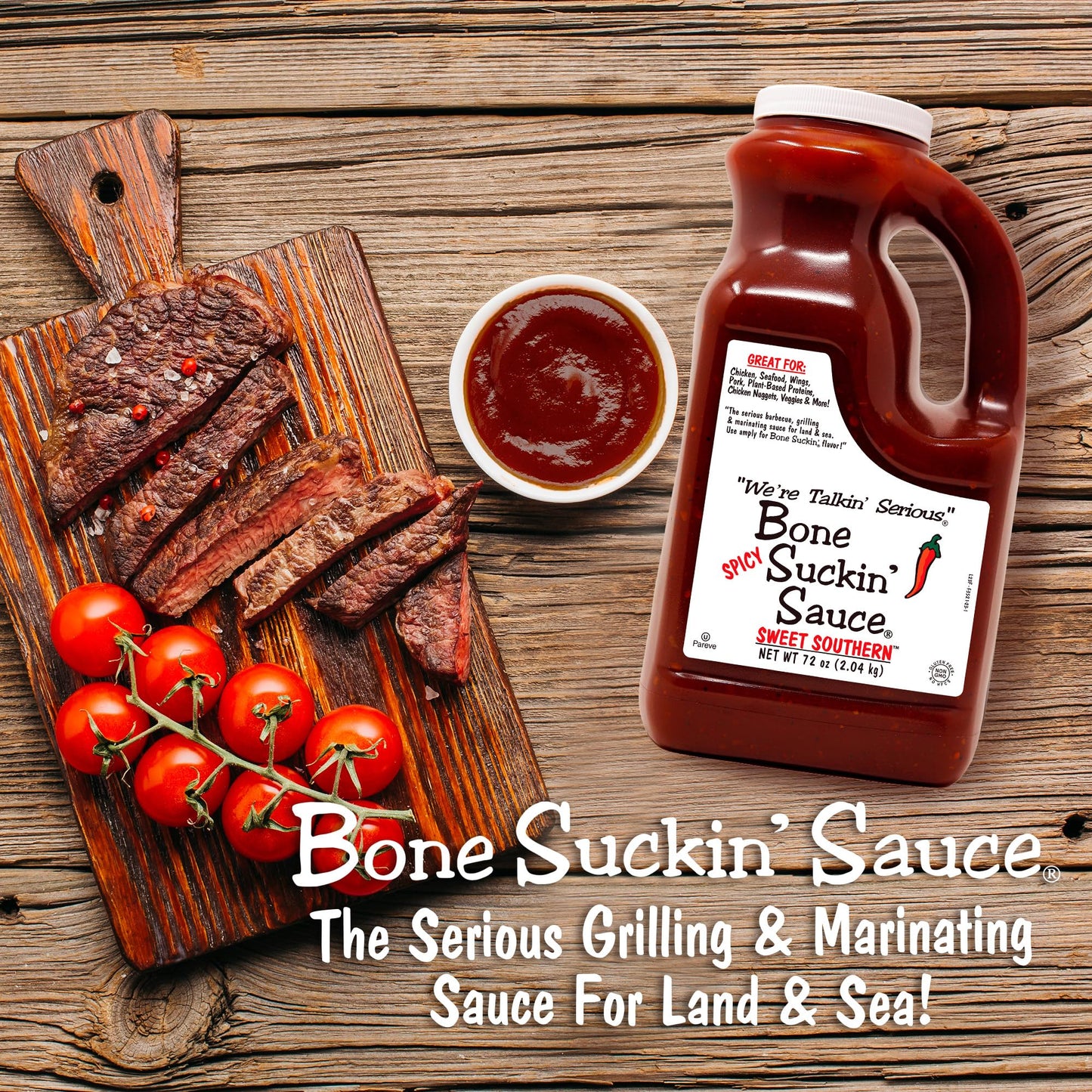 Bone Suckin' Spicy Sweet Southern Bbq Sauce, All-Purpose Barbecue Sauce, Gluten-Free, Non-Gmo, Kosher, Sweetened W/Cane Sugar &