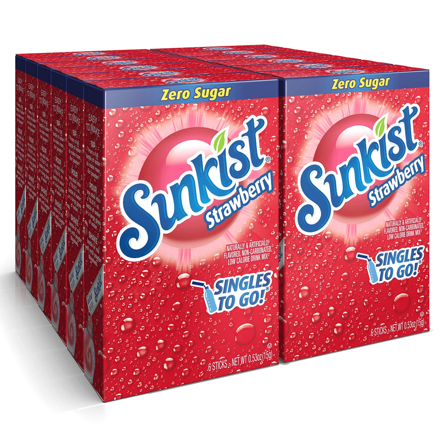 SINGLES TO GO! Sunkist Soda Drink Mix, Strawberry, 12 Boxes, 72 Servings, Non-Carbonated, Sugar-Free, 0.53 Ounce Each