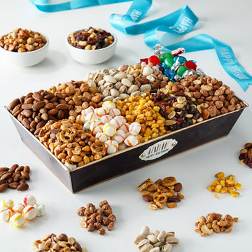 Broadway Basketeers Birthday Nuts Gift Basket - Assorted 10 Gourmet Nuts, Trail Mixes, Sweets Snack Food Box, Healthy Birthday Gifts For Men & Women, Corporate