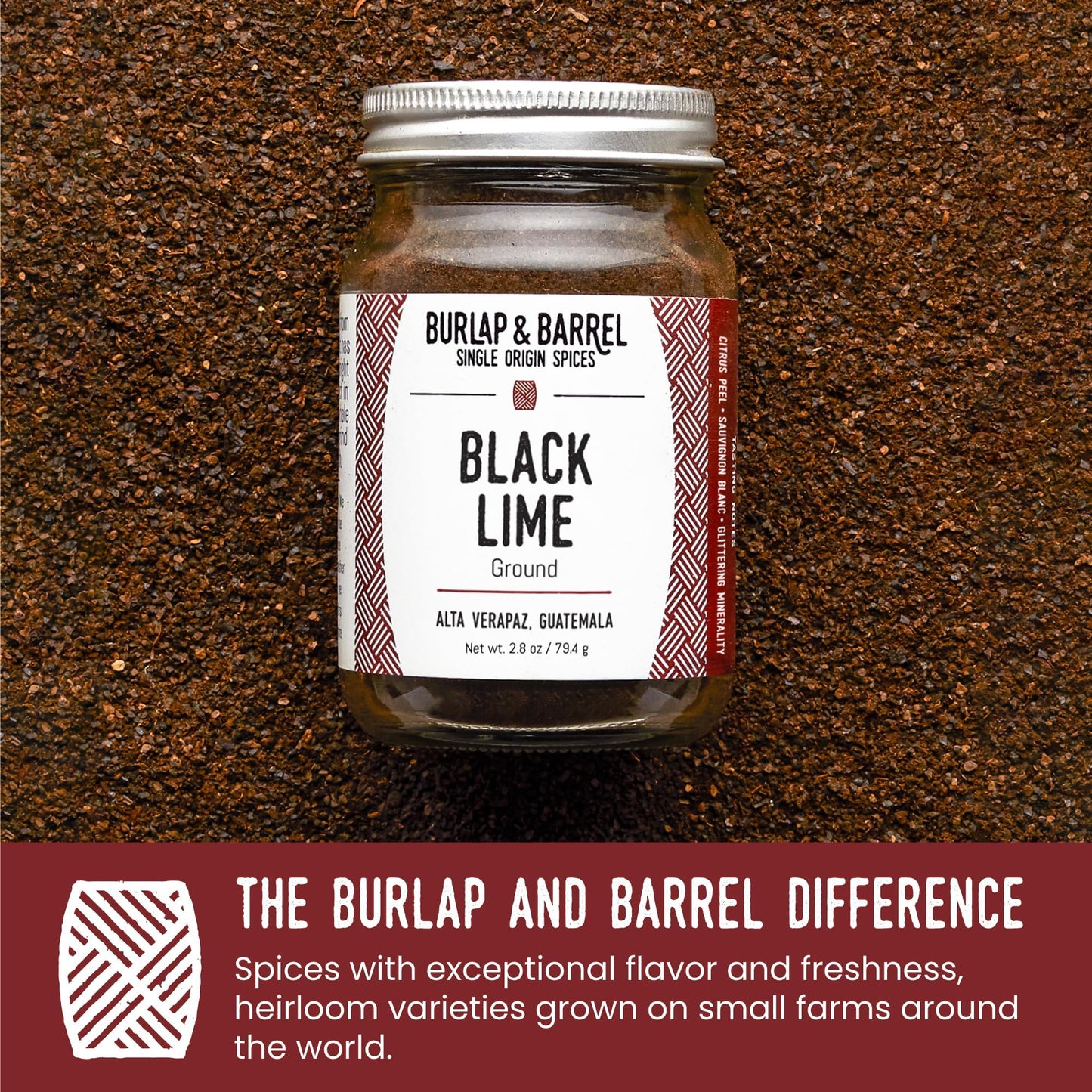 Burlap & Barrel Ground Black Lime - Tart & Savory Seasoning - 2.8oz Glass Jar