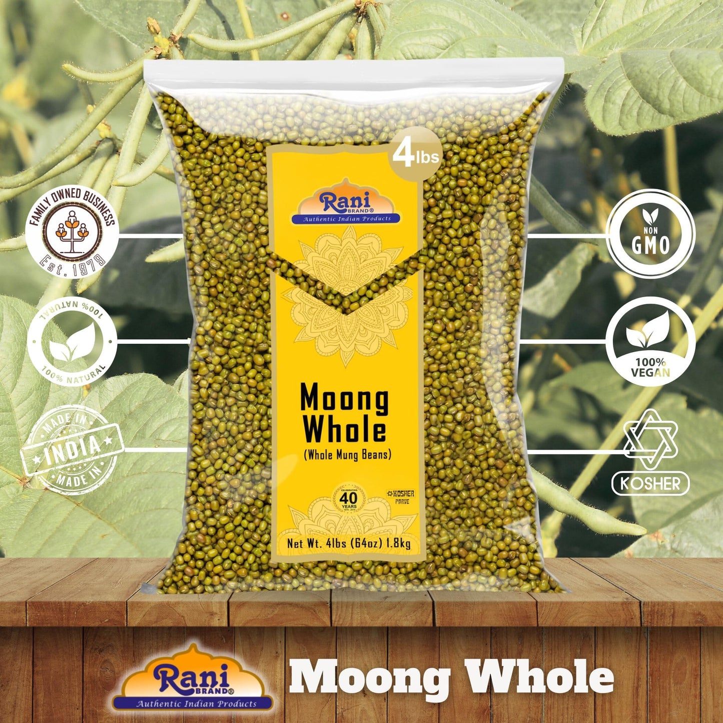 Rani Moong Whole (Ideal For Cooking & Sprouting, Whole Mung Beans With Skin) Lentils Indian 64Oz (4Lbs) 1.81Kg Bulk ~ All Natural | Gluten Friendly | Non-Gmo | Vegan | Indian Origin