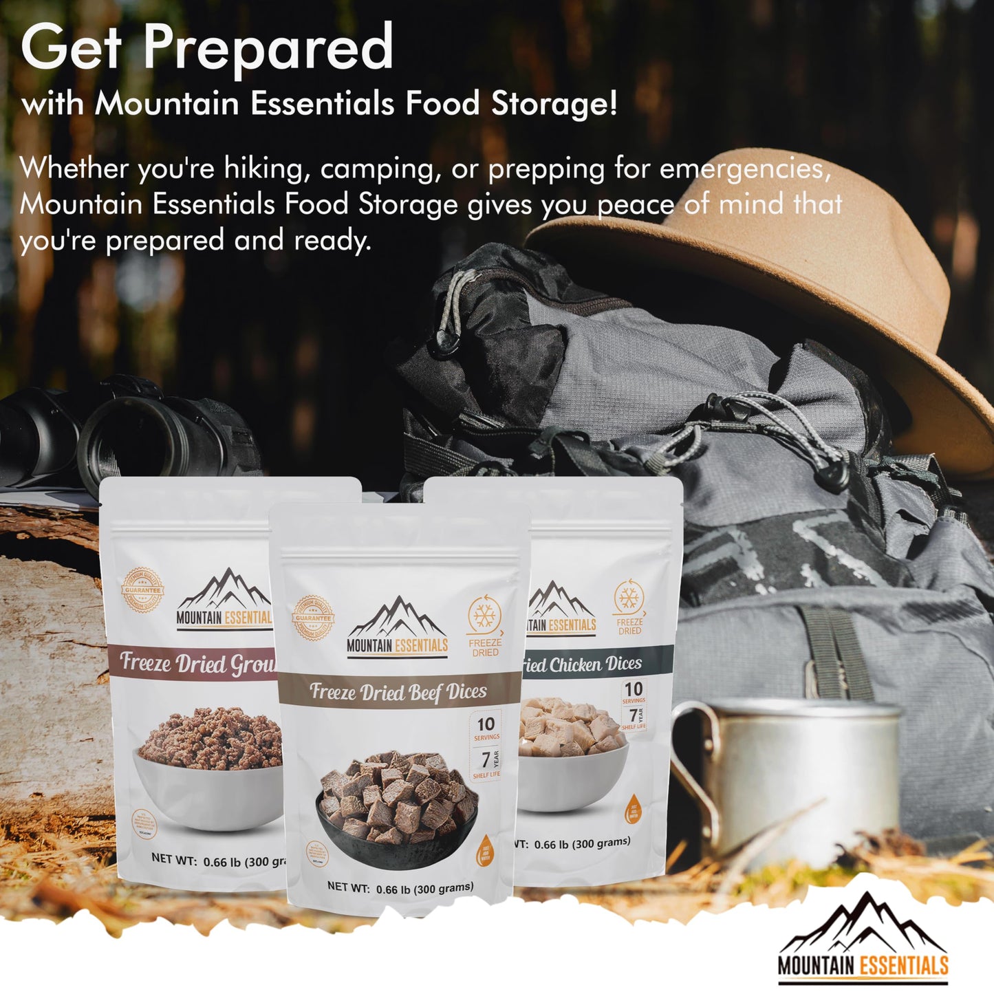 Mountain Essentials 120 Servings Freeze Dried Enhanced Variety Fully Cooked Meat Kit | High Protein Intake Contains 2988 Protein Ready To Eat Emergency Survival Easy Prep Food For Camping & Backpacking