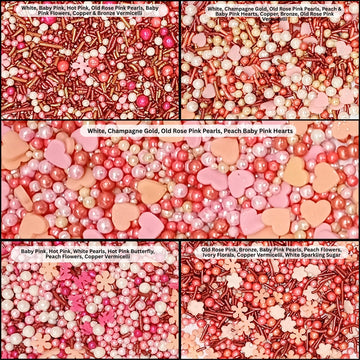 Confect Pink, White & Silver Pearl Heart Sprinkles Mix - Edible Cake, Cupcake & Cookie Decorations - Birthday & Celebration Baki