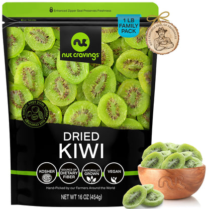 NUT CRAVINGS - Sun Dried Kiwi Slices, Lightly Sweetened (16oz, 1 LB) Bulk Dry Fruits Packed Fresh in Resealable Bag - Sweet Heal