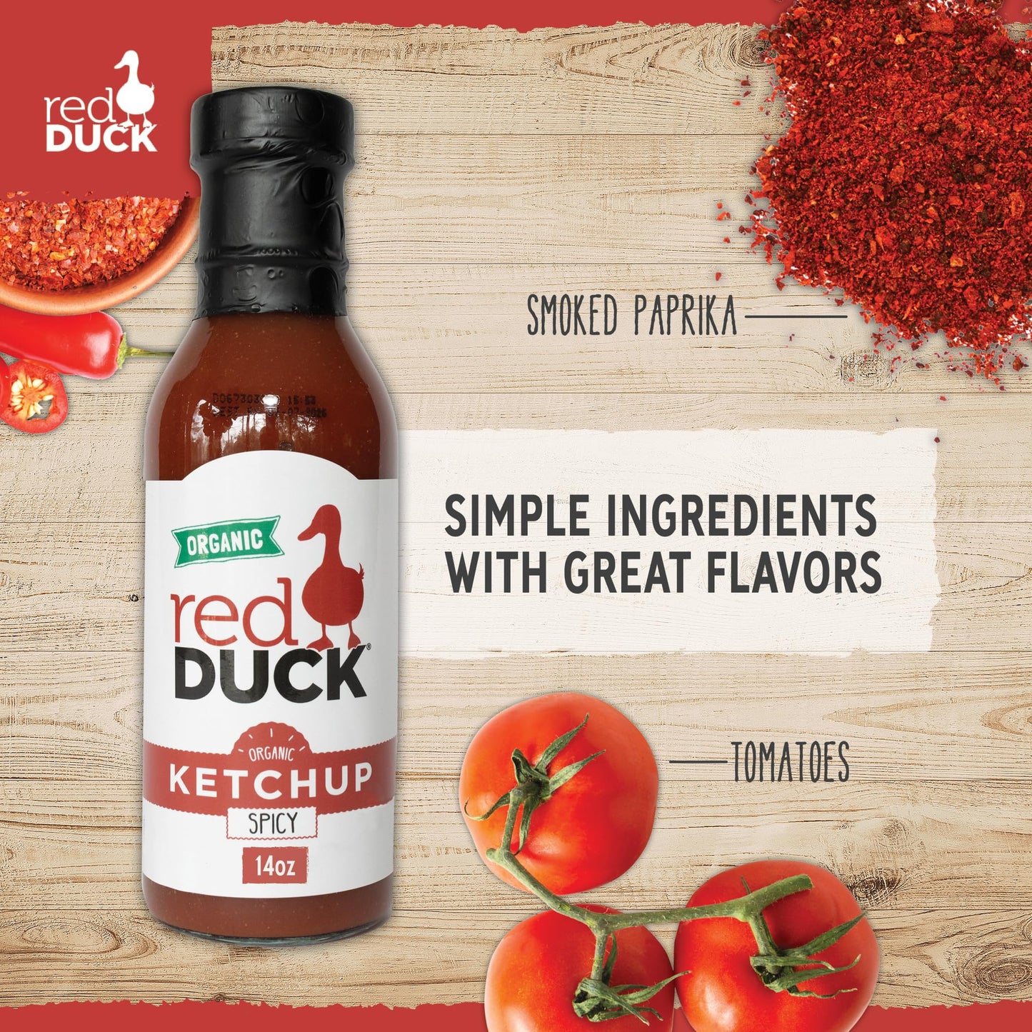 Red Duck Spicy Organic Ketchup - Gluten-Free, Vegan, All Natural, 14 ounces