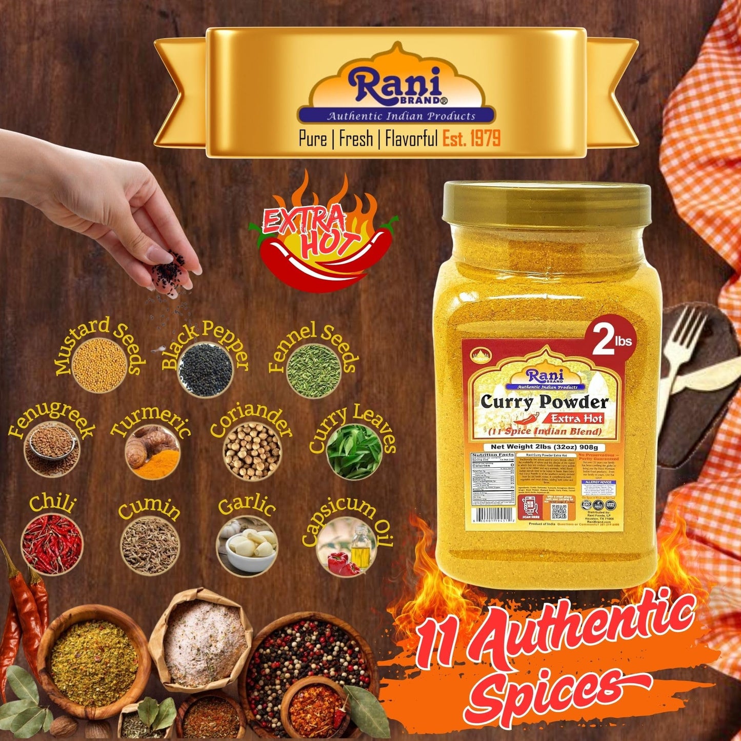 Rani Curry Powder Extra Hot (11-Spice Authentic Indian Blend) 32Oz (2Lbs) 908G Pet Jar ~ All Natural | Salt-Free | Vegan | No Co