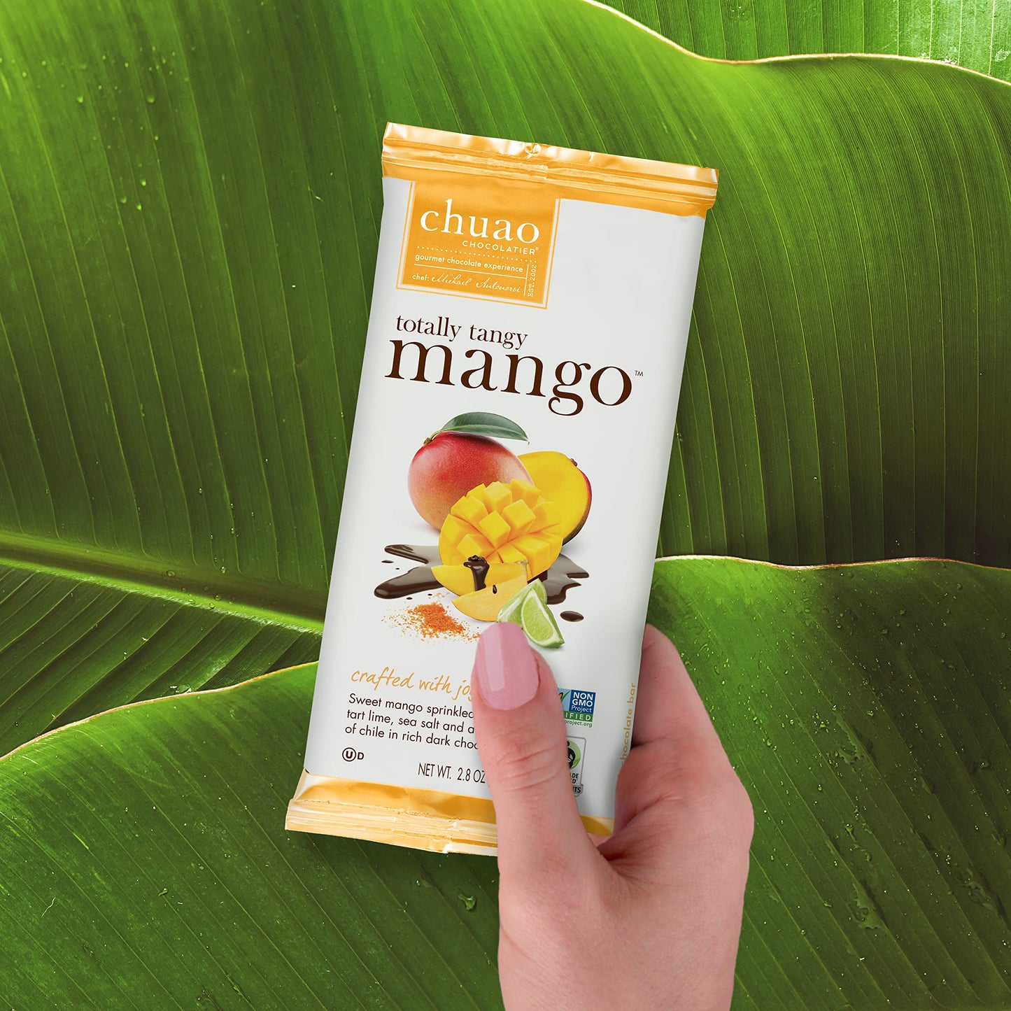 Chuao Chocolatier Totally Tangy Mango Gourmet Dark Chocolate Bars | Chile Lime Mango No Preservatives | For Gift Baskets, Christmas, Valentines, Birthday, Care Package | 3 Pack