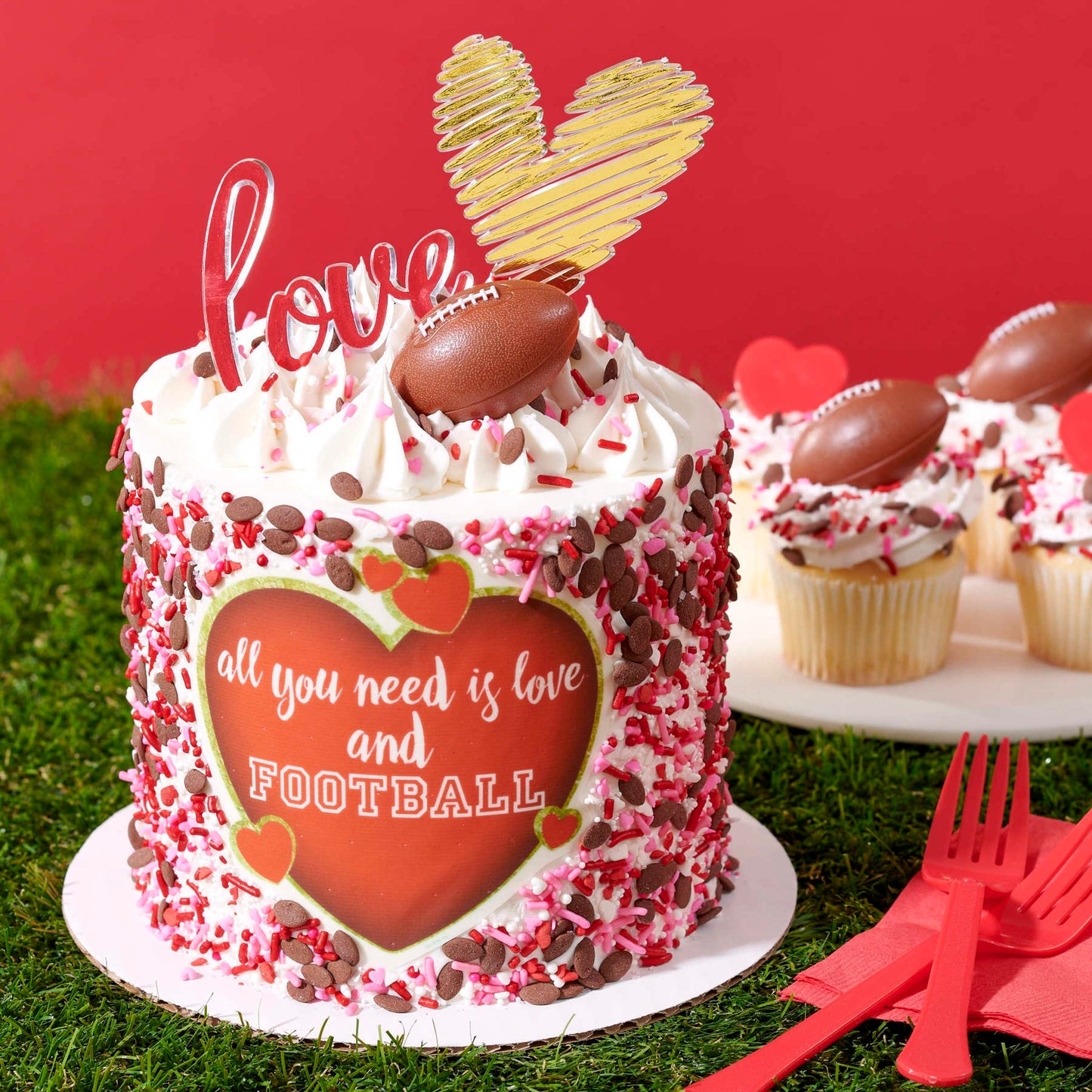 DECOPAC Valentines Day Quins, 18oz, Fancy Sprinkles In Heart Shapes, Candy Sprinkles in Handheld Container, Edible Sprinkles Fo