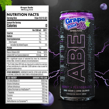 ABE All Black Everything Sugar Free Energy Drink - G  Soda, 0 Calories, 200mg Caffeine, 12 Pack