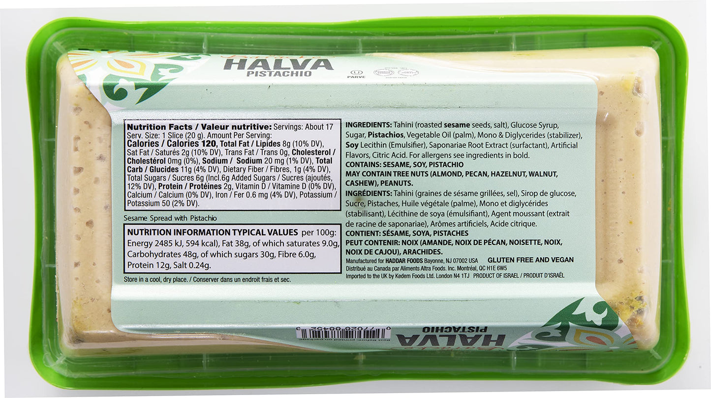 Haddar Pistachio Halva, Gluten Free Vegan Dessert, 12.34oz, Beige