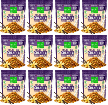 MyCerealMix Sugar Free Vanilla Almond Granola - 12 Pack (120oz Total) - Vegan, Gluten Free - Monk Fruit & Allulose Sweetened - D