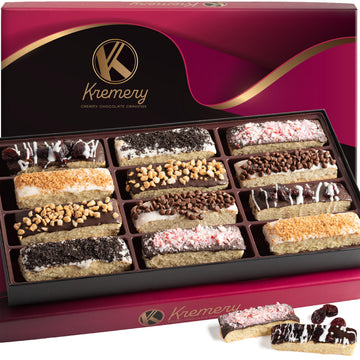 Kremery Creamy Chocolate Cravings - Rosh Hashana & Shana Tova Chocolate Covered Biscotti Cookies Gift Basket (12 Count) Birthday