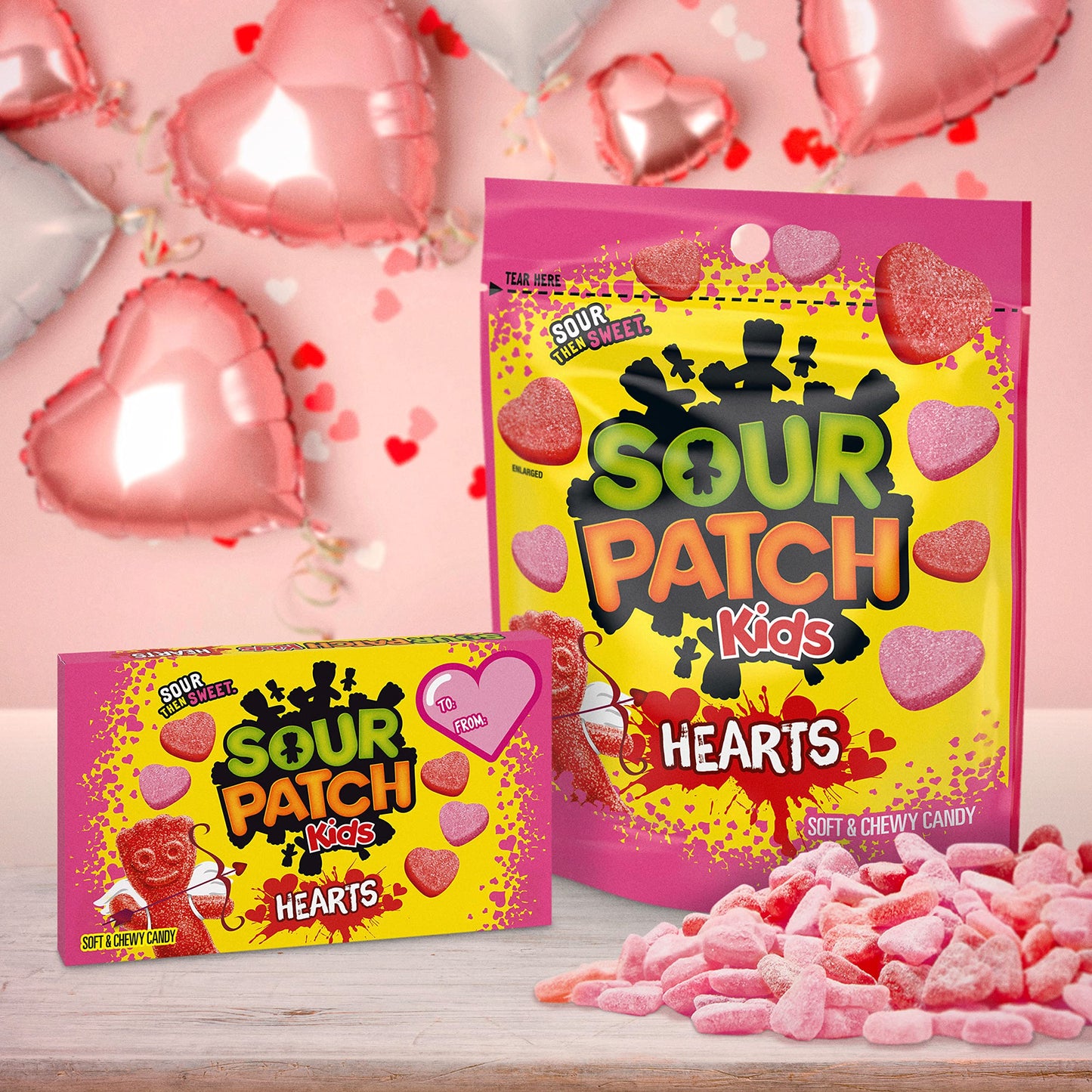 SOUR PATCH KIDS Soft & Chewy Valentines Day Candy Hearts, Bulk Candy, 12 - 3.1 oz Boxes