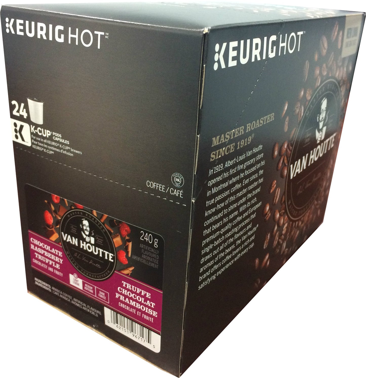 Van Houtte, Raspberry Chocolate Truffle, Single-Serve Keurig K-Cup Pods, Light Roast Coffee, 96 Count (4 Boxes 24 Pods)