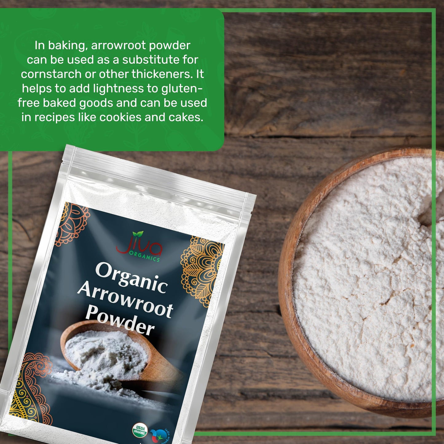 Jiva Organics Organic Arrowroot Flour (Powder) 5 Pound Bag - Raw, Non-Gmo, Gluten Free