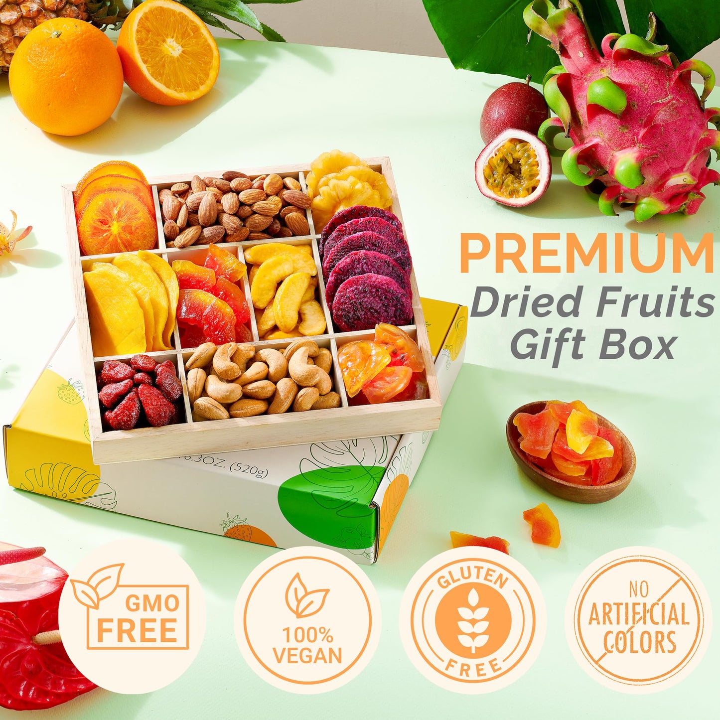 TropiJoy Dried Fruit Basket Gift - 10 Tropical Flavors, Large Variety - Thanksgiving Gifts for Family, Mixed Dried Fruit and Nuts
