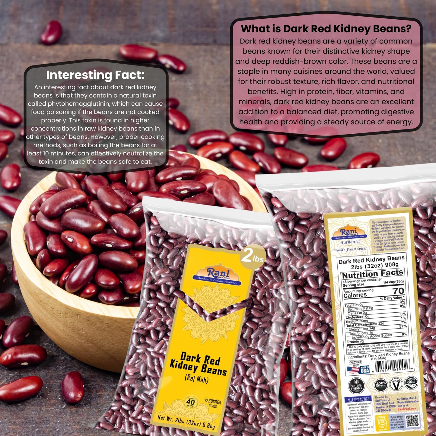 Rani Red Kidney Beans, Dark 32Oz (2Lbs) 908G ~ All Natural | Vegan | Gluten Friendly | Non-Gmo | Kosher | Raj Mah