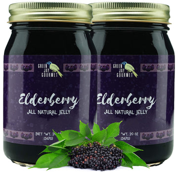 Green Jay Gourmet Elderberry Jelly - All-Natural Vegan Jam - 2 x 20 Ounces - Gluten-Free - No Preservatives or Corn Syrup
