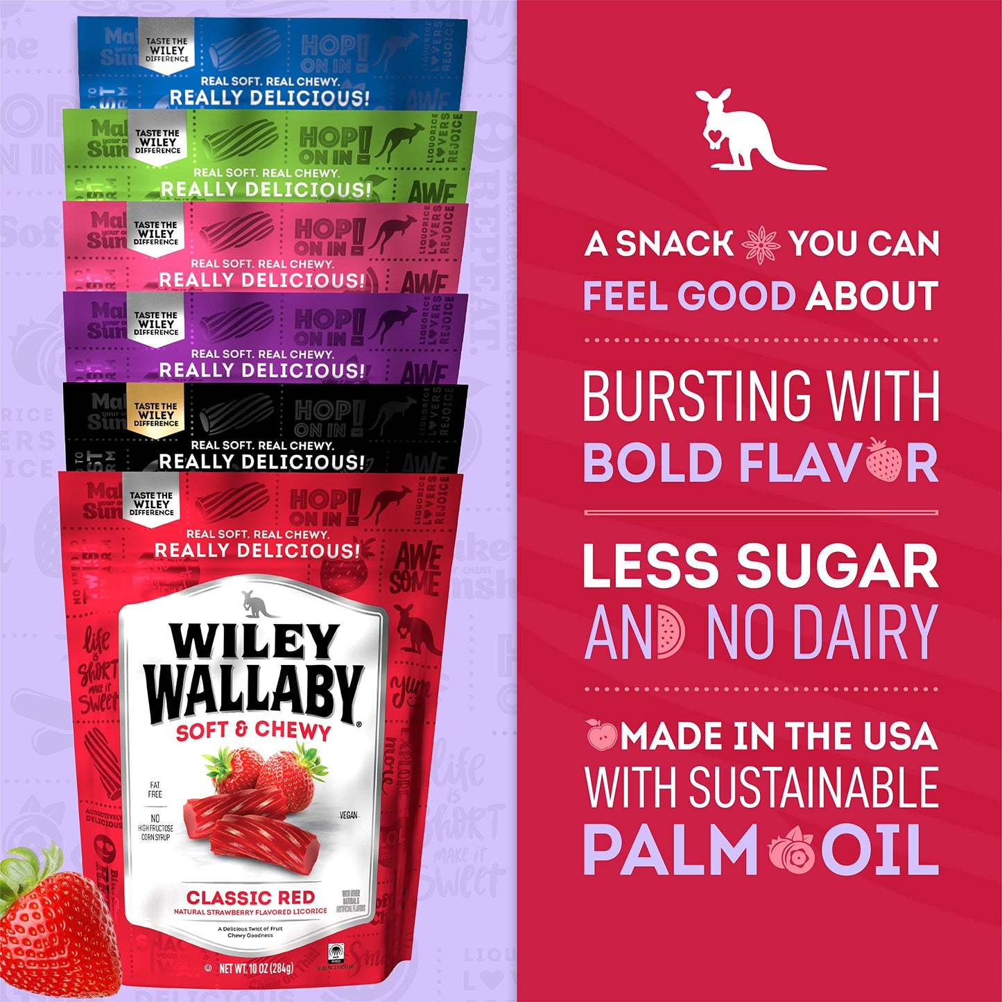 Wiley Wallaby Licorice 10oz Soft & Chewy Australian Style Candy, Variety Pack Twists, 6 Pack - Black Gourmet Treats