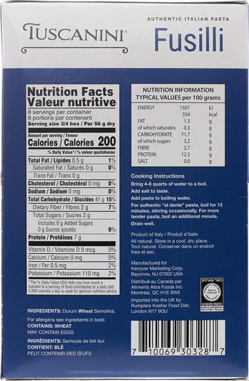 Tuscanini Fusilli Pasta, 16oz (Pack of 4), Made with Premium Duspirit-inspired flavor Wheat, Cooks in 13 Minutes