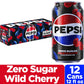 Pepsi Zero Sugar Cola Soda Pop, Wild Cherry, 12oz Cans (12 Pack)