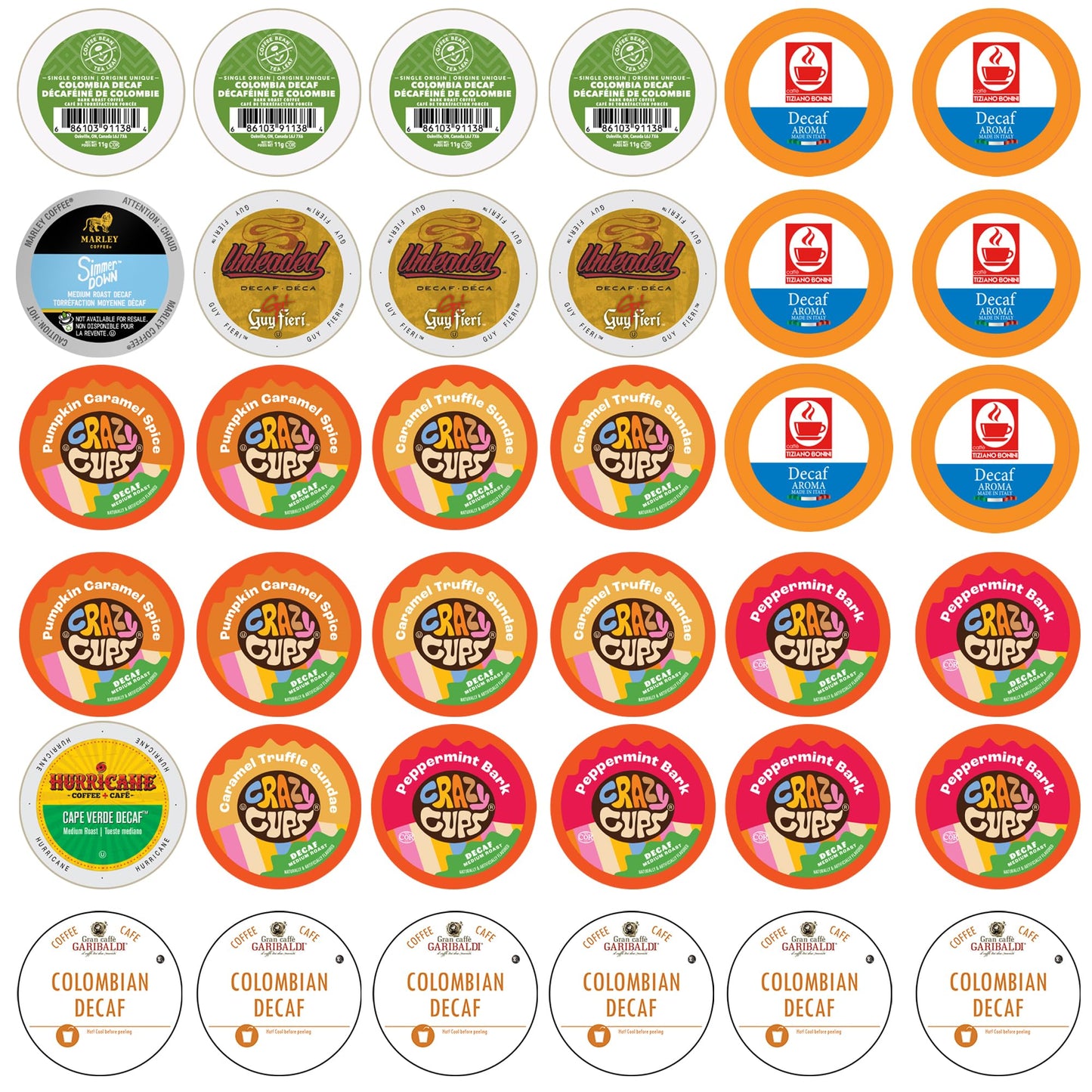 Crazy Cups Decaf Coffee Pods Variety Pack - Flavored & Unflavored Assorted Sampler  36 Count  Compatible with Keurig K-Cup malt-inspired